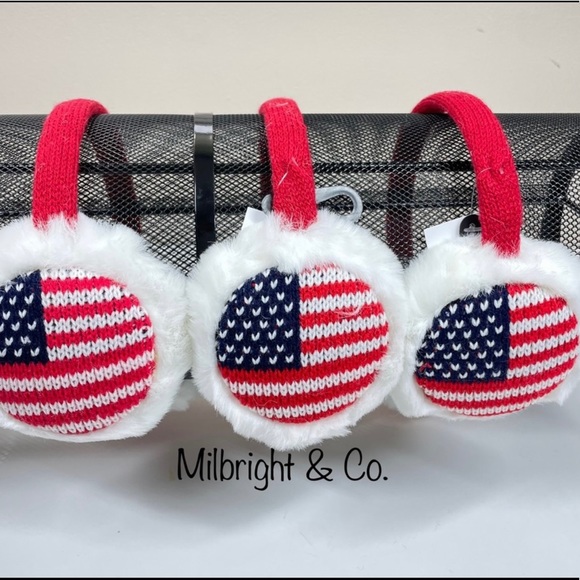 New! American Flag Knit Faux Fur Earmuffs - Picture 2 of 4